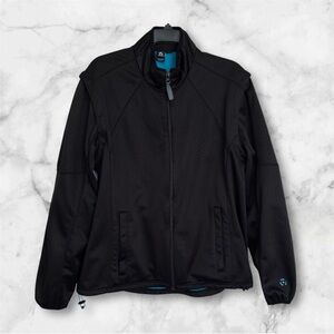 Axial Jacket Mens XL Black Blue Softshell Full Zip Zip Off Sleeves Performance